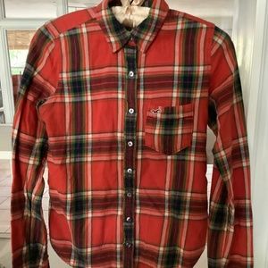 Hollister Womens Plaid Flannel Shirt Size XS red Long Sleeve Button Front
